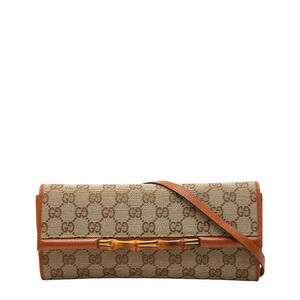 Gucci GG Canvas Bamboo Shoulder Bag Beige Brown Leather